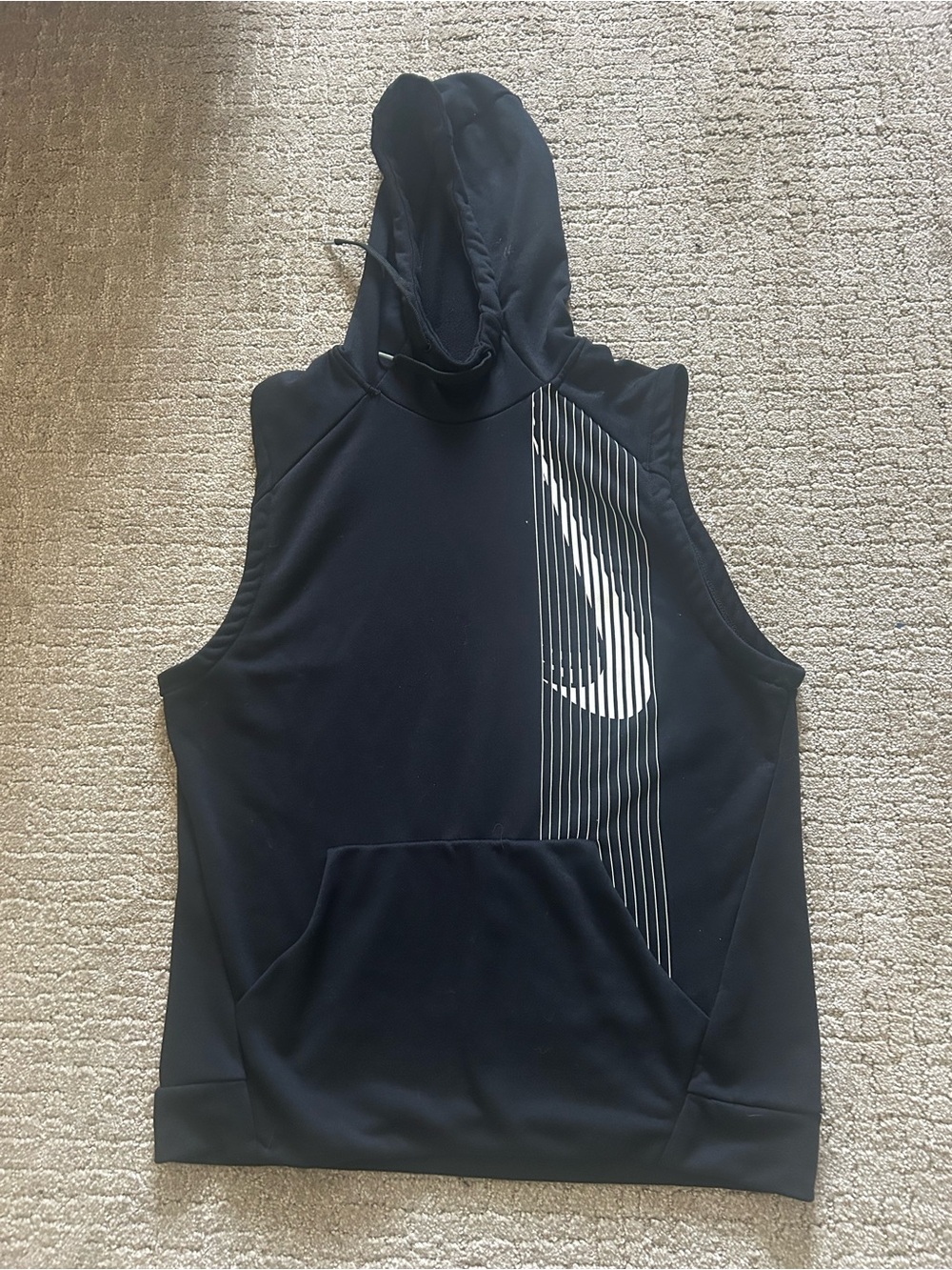 Nike Men’s Black Sleeveless Dri-fit Hooded Top with White Logo